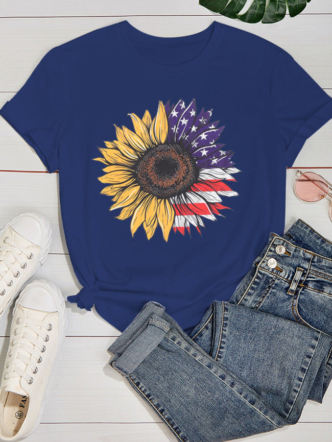 New Spring And Summer Printed Sunflower T-Shirt Women