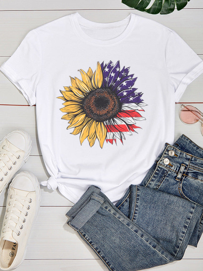 New Spring And Summer Printed Sunflower T-Shirt Women