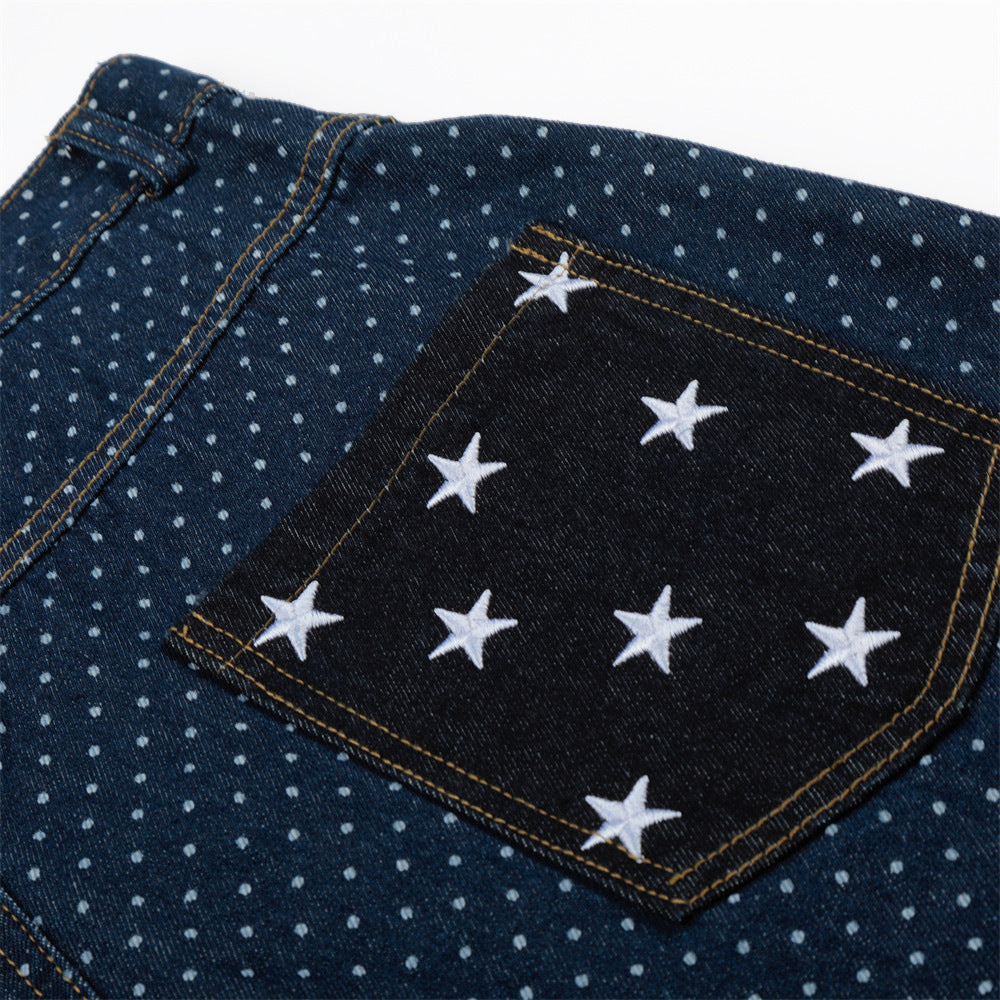 Star pocket polka dot denim cropped pants
