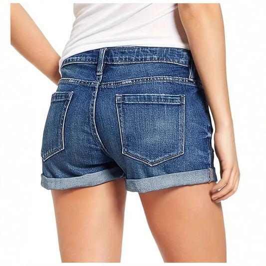 Elastic Hole Denim Shorts for Women