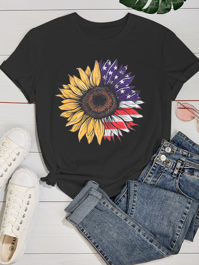 New Spring And Summer Printed Sunflower T-Shirt Women