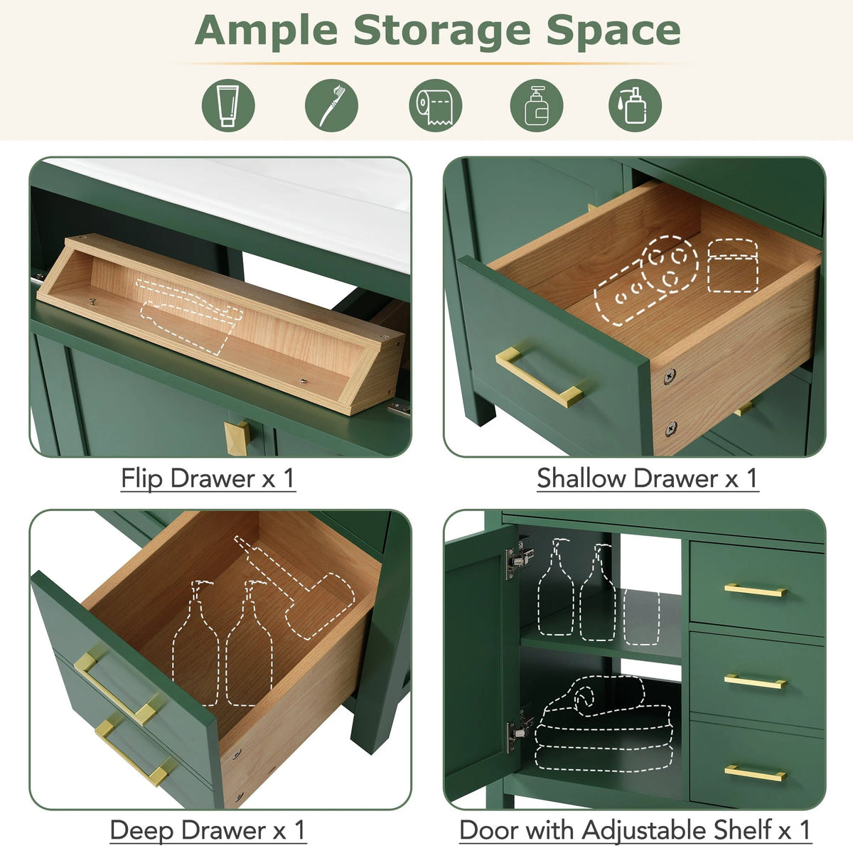 30-Inch Green Bathroom Vanity with Ceramic Sink and Ample Storage - Ideal Choice for Small Bathrooms by eprolo
