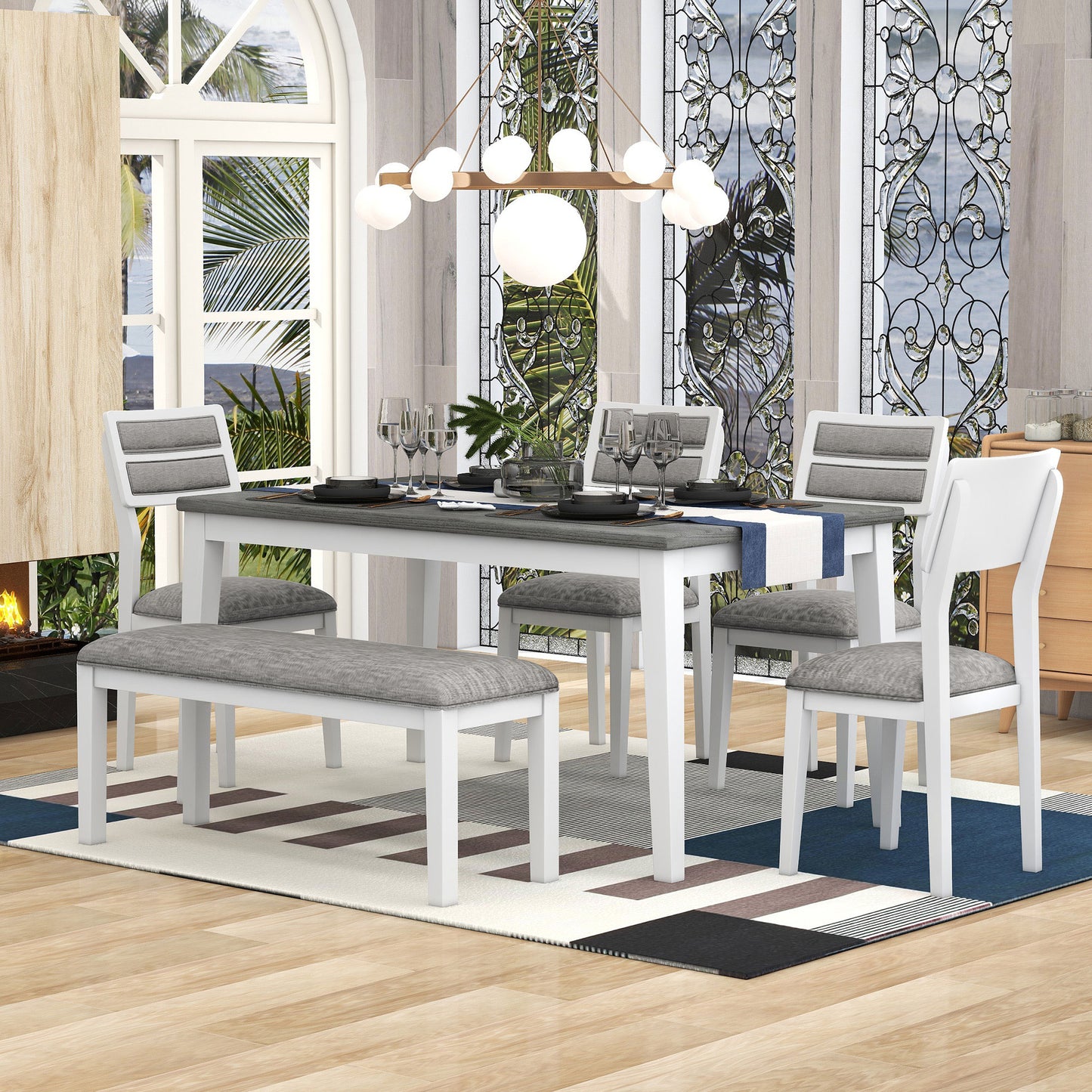 Juego de comedor de 6 piezas estilo clásico y tradicional TREXM