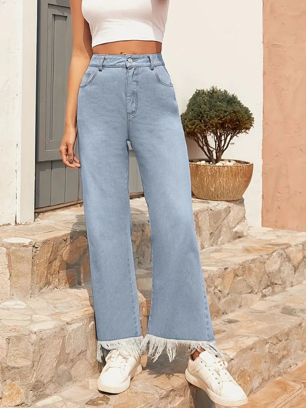 Versatile straight leg casual slightly flared denim pants long pants by eprolo