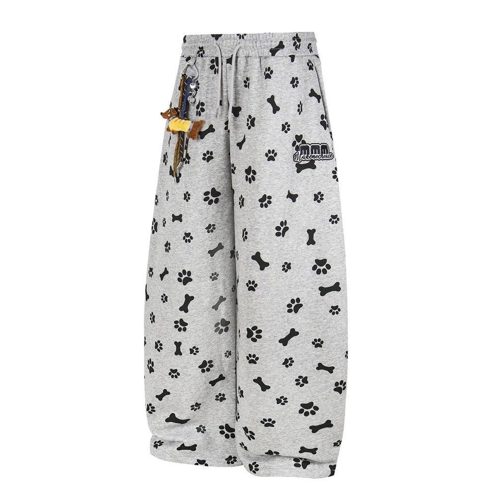 Full printed cartoon puppy casual curved knife wide leg pants by eprolo