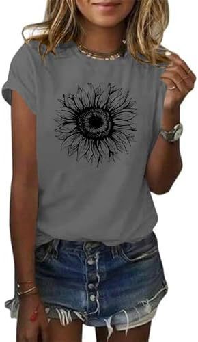 Women's T-Shirt Short Sleeve Sunflower Pattern Loose Summer Top