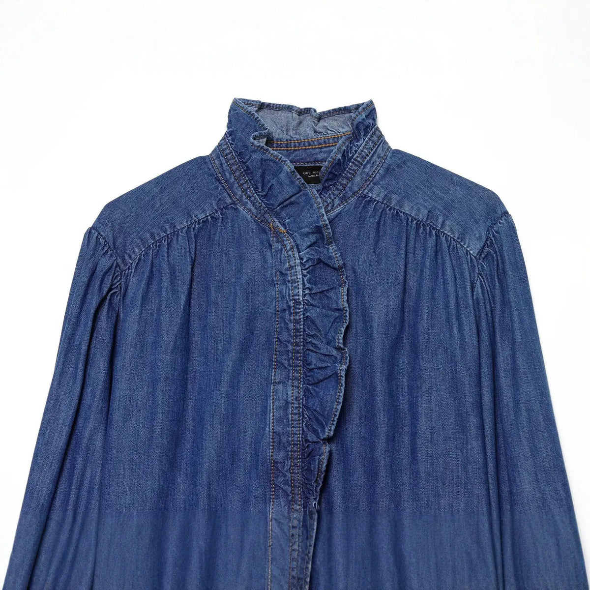 Casual Black Denim Shirt With Fungus Edge Detailing For Effortless Style