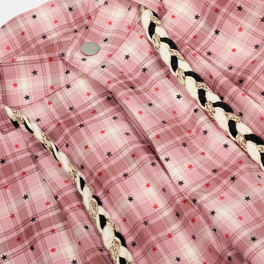 Starry Plaid Loose Silhouette Curved Knife Pants by eprolo