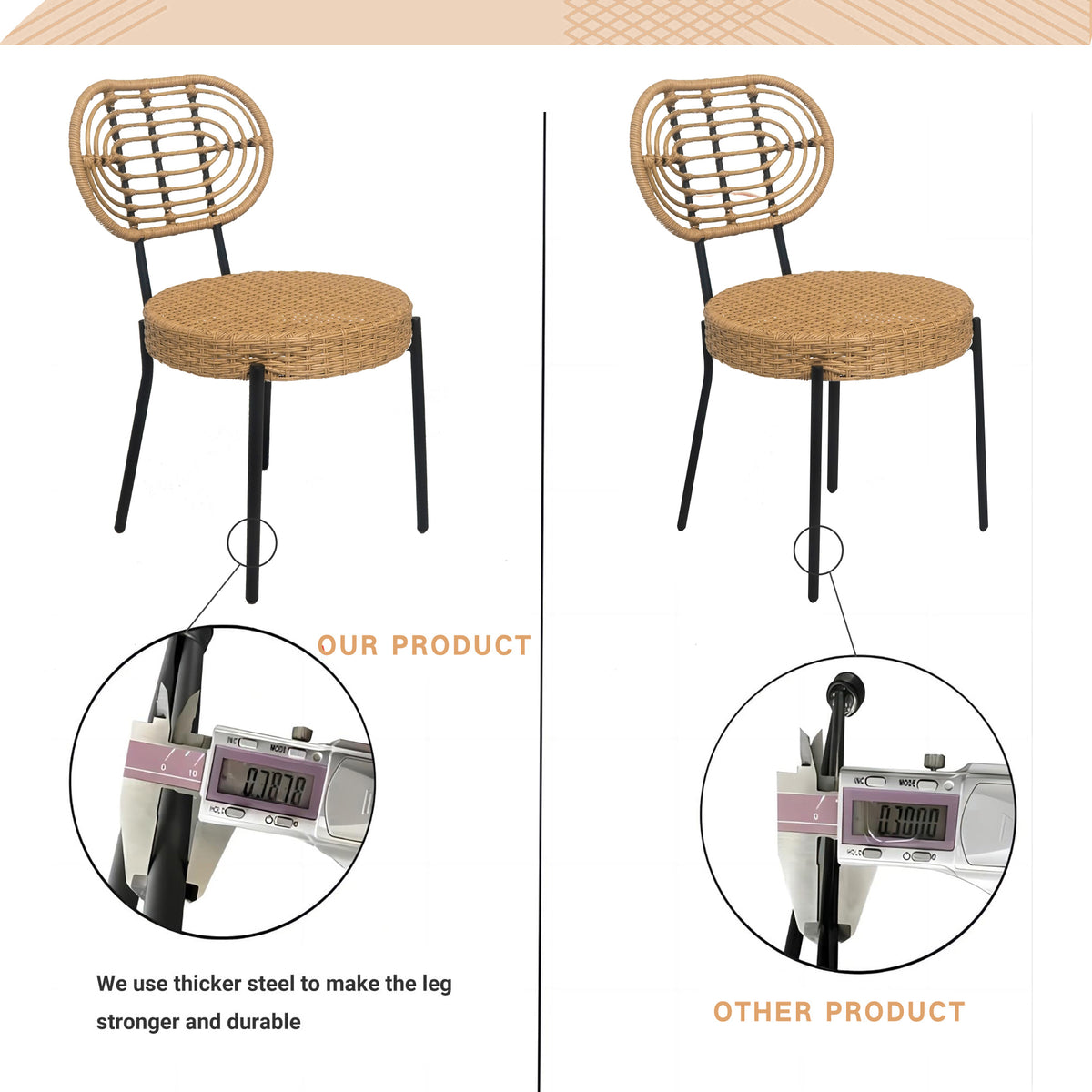 Wicker patio chairs (2) with tan weave and black metal legs from a 3-piece outdoor furniture set