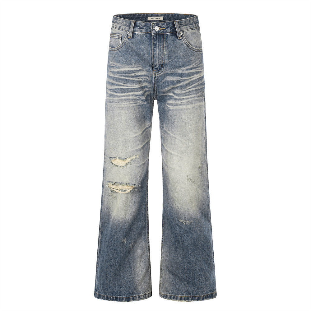 Eprolo denim jeans, light blue whitewashed with ripped knees
