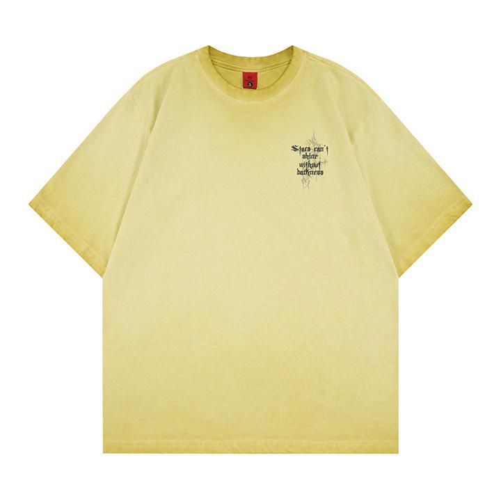 Wings printed short-sleeve T-shirt in yellow with small chest graphic.