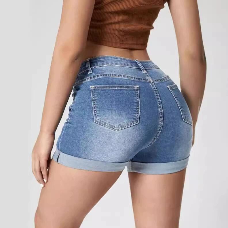 Shorts vaqueros informales de mujer de cintura alta, cómodos, con efecto reductor y pernera recta