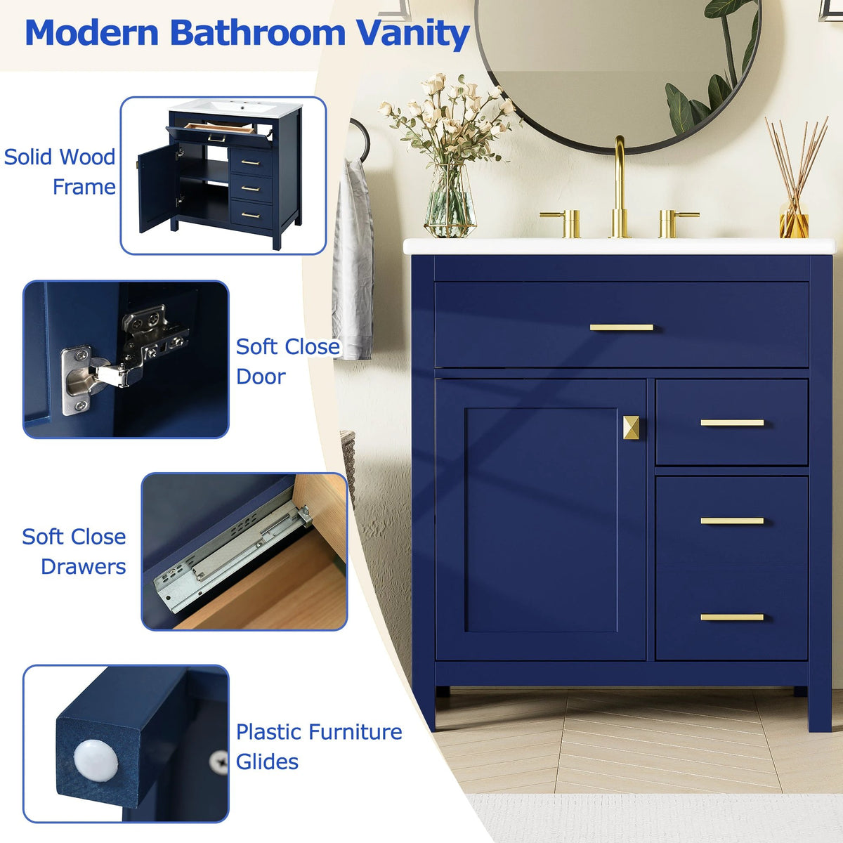 30-Inch Blue Bathroom Vanity with Ceramic Sink and Ample Storage - Ideal Choice for Small Bathrooms by eprolo