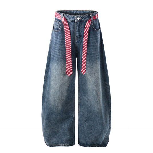 Pantalon en jean femme taille haute ample drapé large polyvalent amincissant longueur cheville pantalon coupe droite