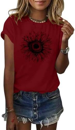 Women's T-Shirt Short Sleeve Sunflower Pattern Loose Summer Top