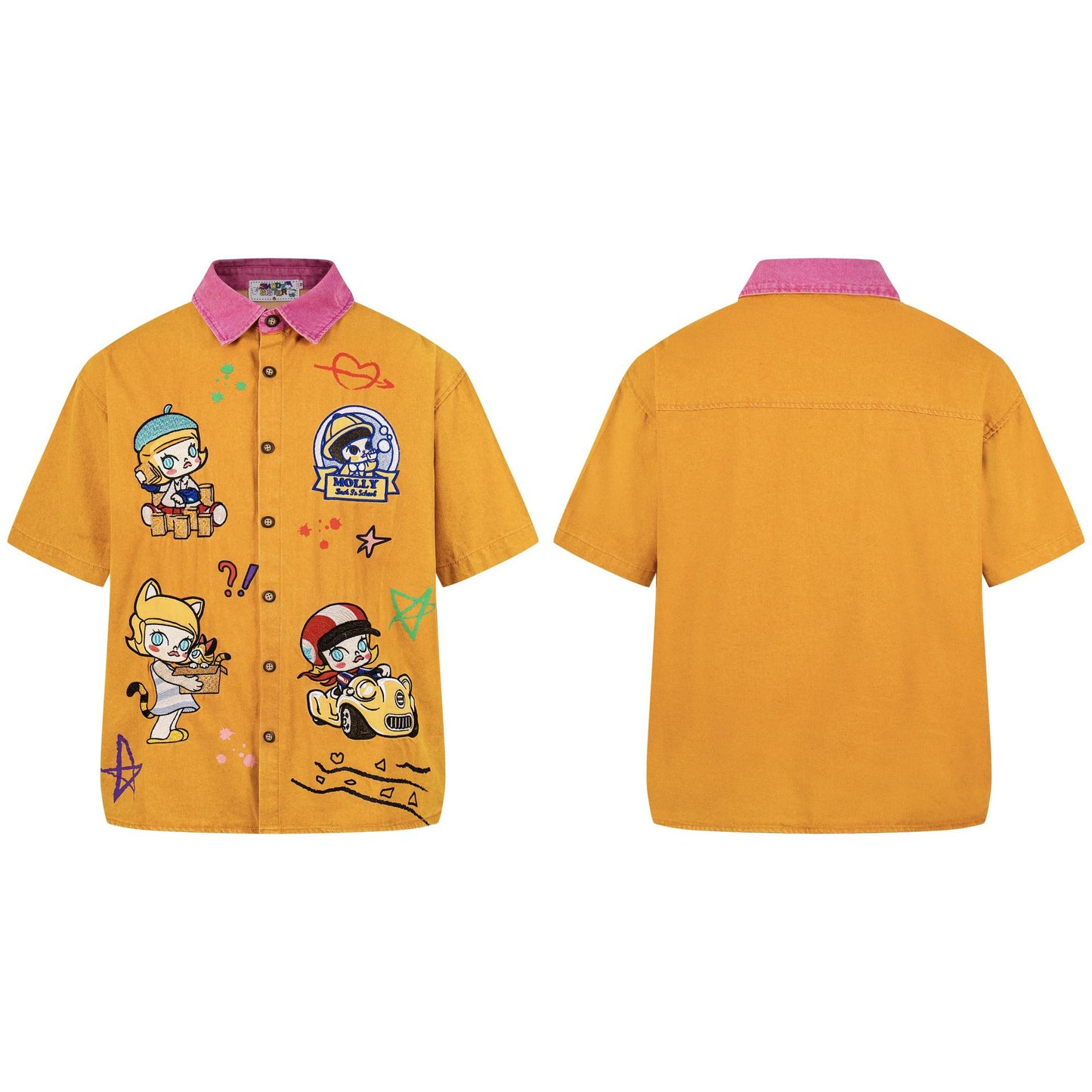 Dopamine cartoon patch embroidered short sleeved shirt