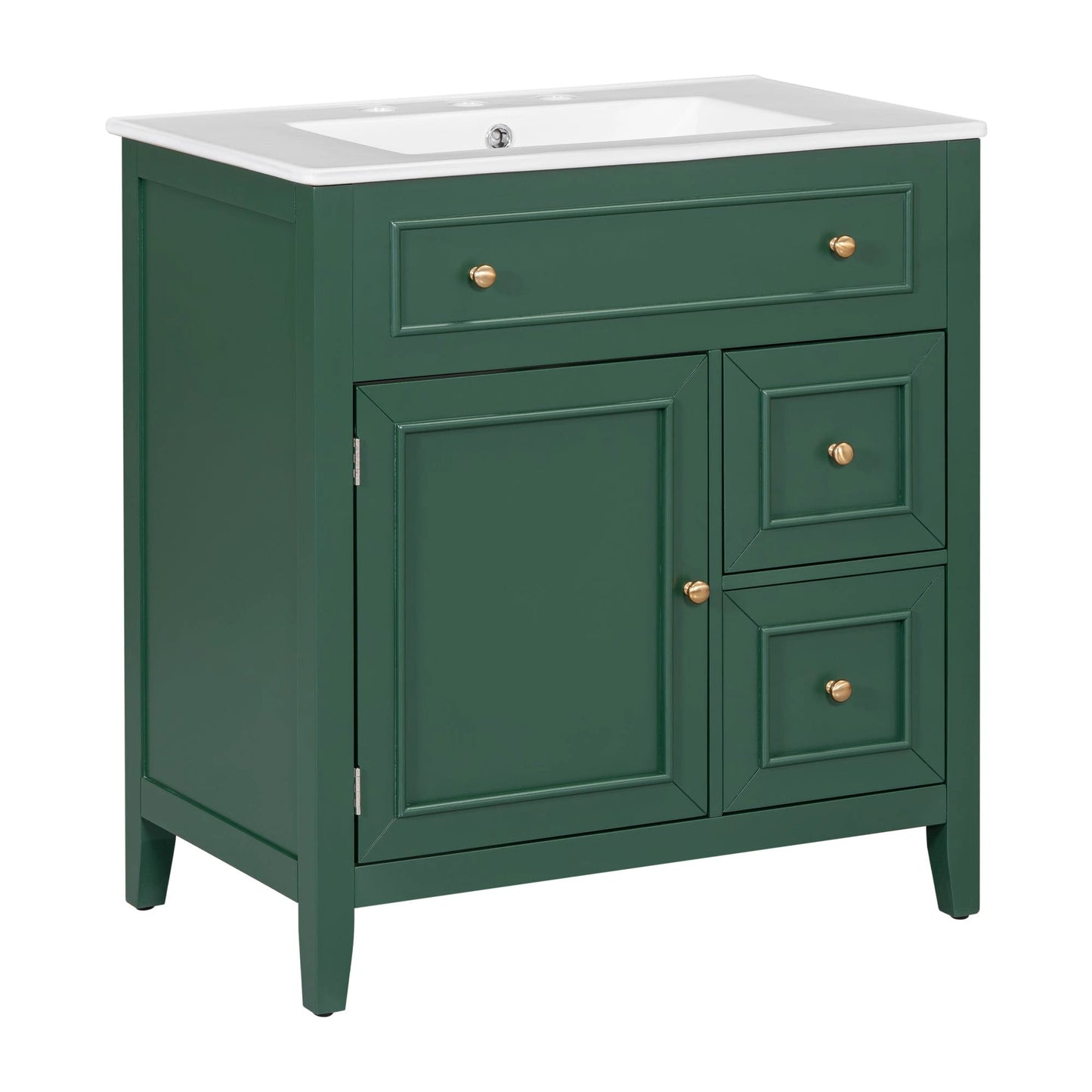 30" Bathroom Vanity with Sink Top, Bathroom Vanity Cabinet with Door and Two Drawers, Solid Wood Frame, One Package, Green by eprolo