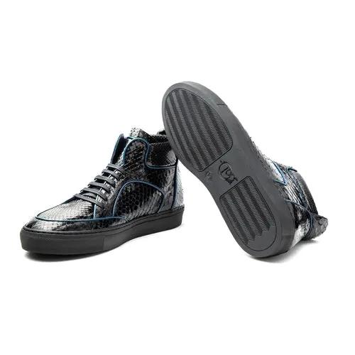 Dtown Python High Top Sneakers - PrimeCanada.Store, snakeskin-patterned black/gray pair with blue trim