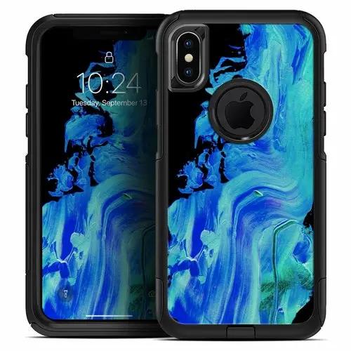 Liquid Abstract Paint V46 skin kit for iPhone OtterBox cases; blue abstract design, set of 2