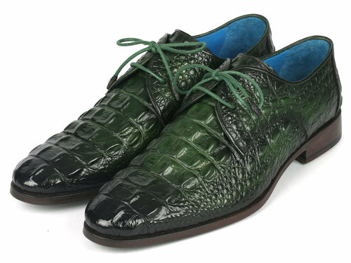 Zapatos Derby Paul Parkman de Cuero Verde con Textura de Cocodrilo para Hombre