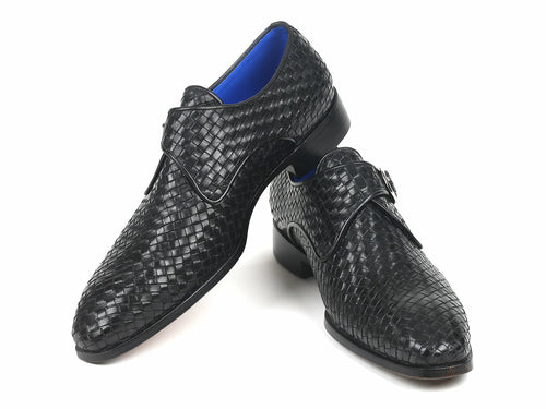 Paul Parkman Zapatos Monkstrap Negros de Cuero Trenzado