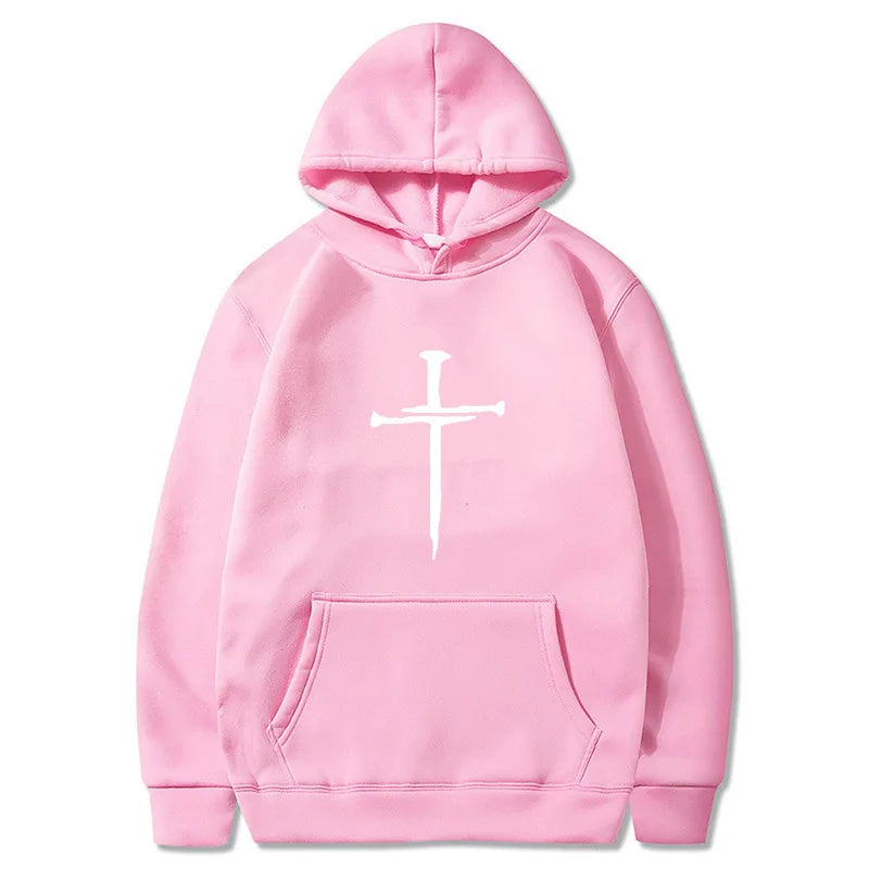 Men's Black Cross Graphic Hoodie Polyester Pullover Sweatshirt