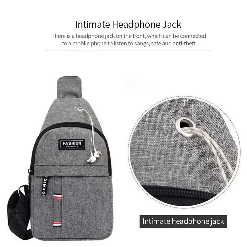 Men's Waterproof Large-Capacity Fanny Pack in gray fabric with front zip pocket and adjustable strap