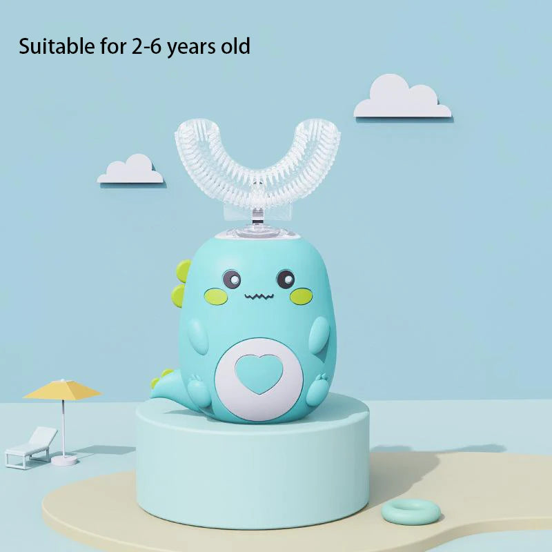 Balashov Kids U-Shaped Electric Toothbrush, turquoise with heart motif, suitable for 2–6 years old