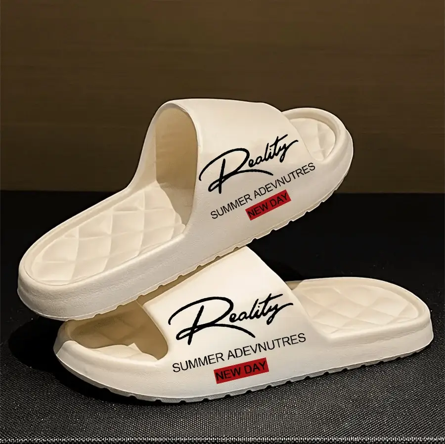Reality EVA white slides with quilted footbeds, indoor/outdoor men's slippers (2 pairs)