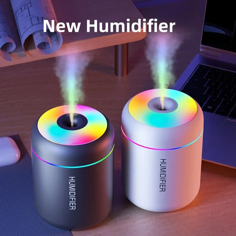 Two 180ml mini USB aroma diffusers with RGB LED lights for car and home