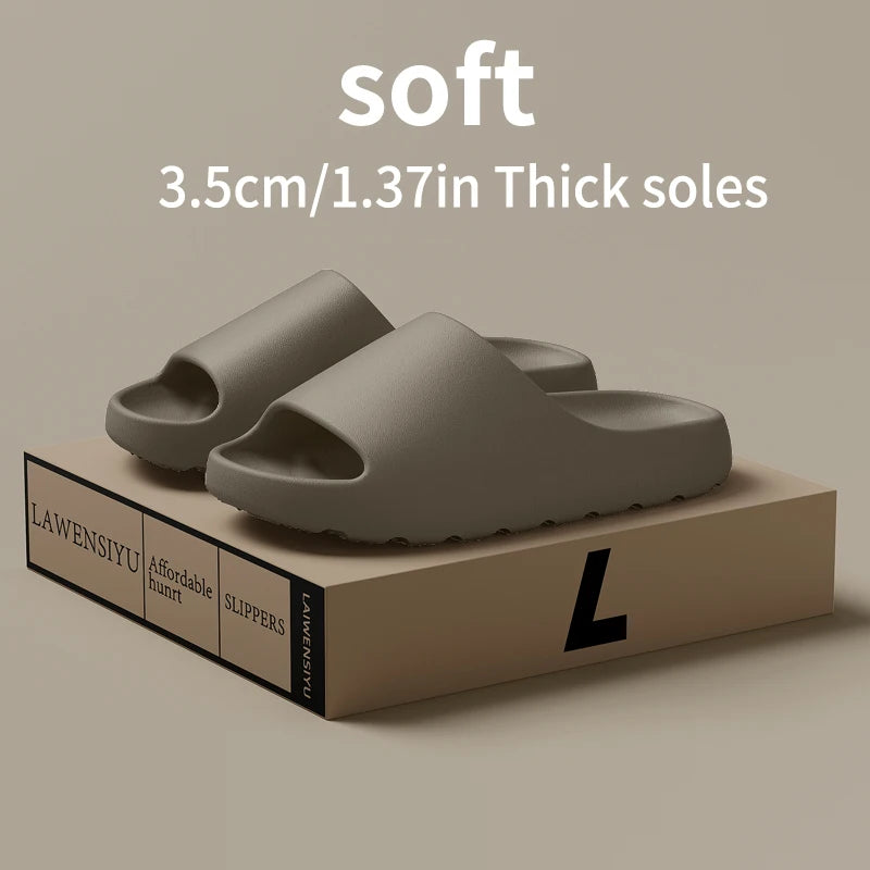 Men's EVA anti-slip slippers in grey on a LAWENSIVU-branded box