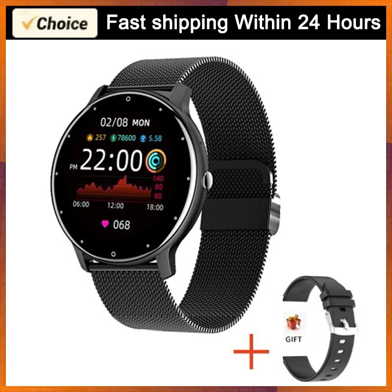 LIGE waterproof smartwatch with black metal-mesh strap; watch and extra strap, fitness tracking, Bluetooth calling