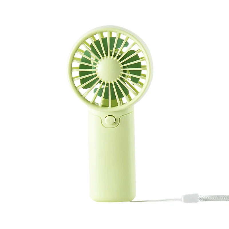MEET SUN portable handheld fan, compact light-green mini fan with on/off switch and attached lanyard