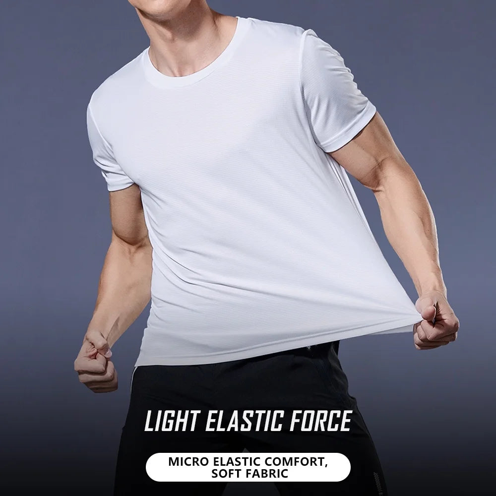 Men's Quick Dry T-Shirt in white; lightweight fabric with micro elastic comfort and soft fabric for active wear