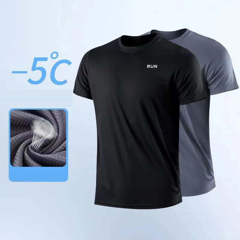 Men's Quick Dry T-Shirt by PrimeCanada.Store, black and gray, two shirts displayed.