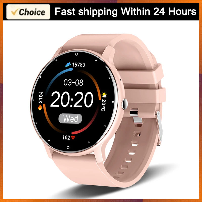 LIGE waterproof smartwatch with fitness tracking and Bluetooth calling, rose-gold band, round touchscreen