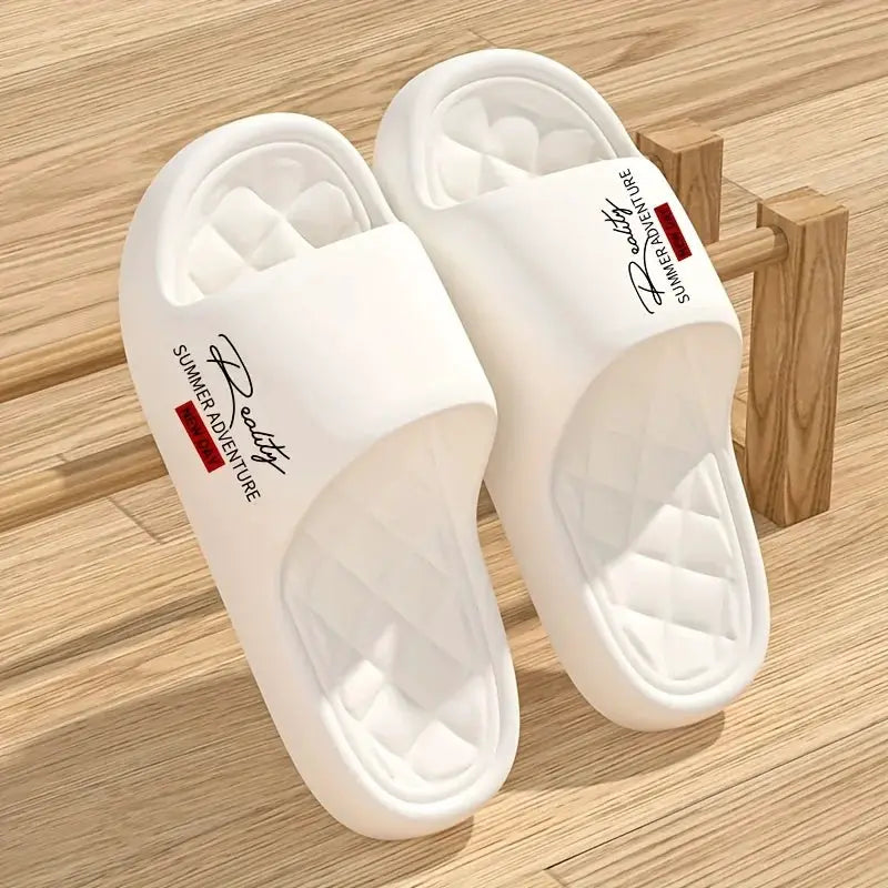 AeroStep men's EVA slip-on slippers, white pair with quilted footbed for cloud comfort