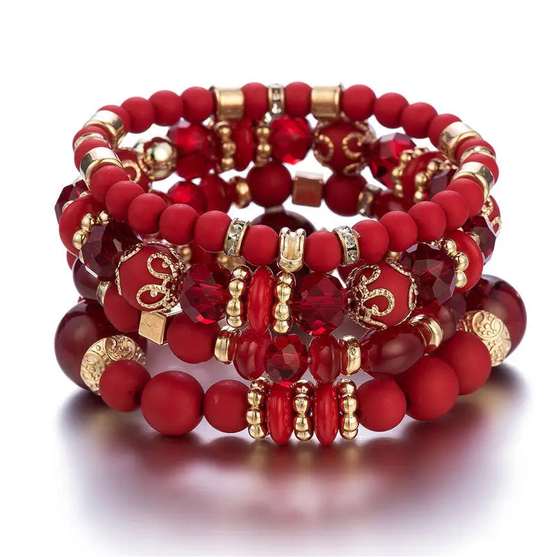 PrimeCanada.Store Boho crystal heart bracelet set, red beaded stackable elastic jewelry