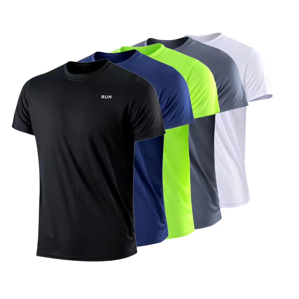 Men's Quick Dry T-Shirt, 5-pack in black, navy, neon green, gray, white for active wear