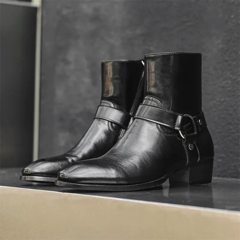 WestLine Premium black leather slip-on Western Chelsea boots, PrimeCanada.Store
