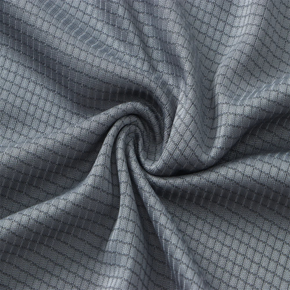 Men's Quick Dry T-Shirt gray grid-pattern fabric close-up
