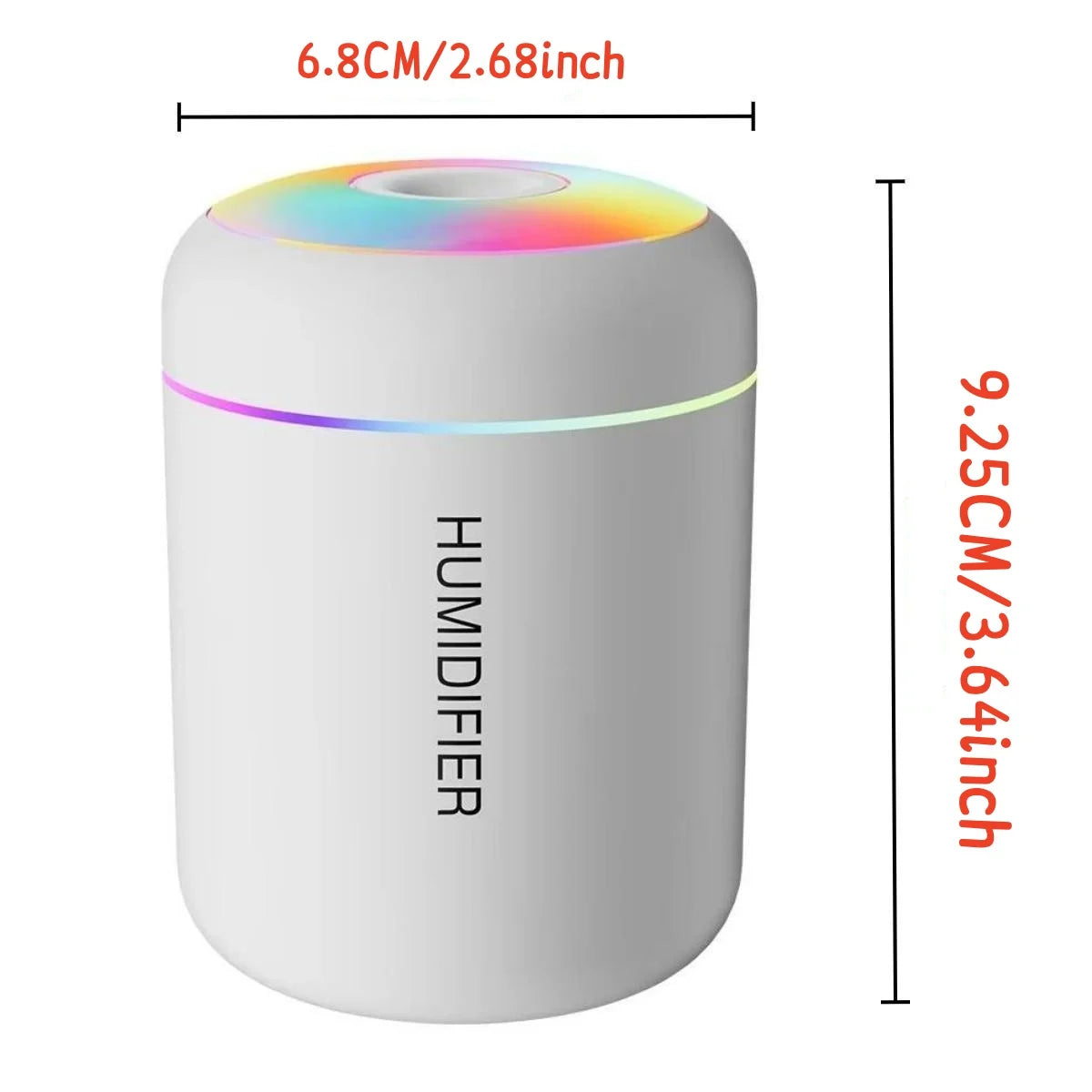 Mini USB air humidifier aroma diffuser, white 180ML with rainbow LED top ring for car or home