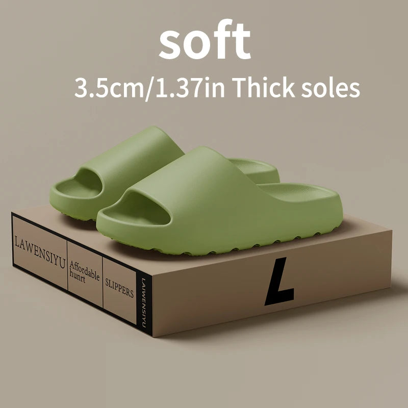 EVA anti-slip men's slippers mint green on a beige box with visible branding