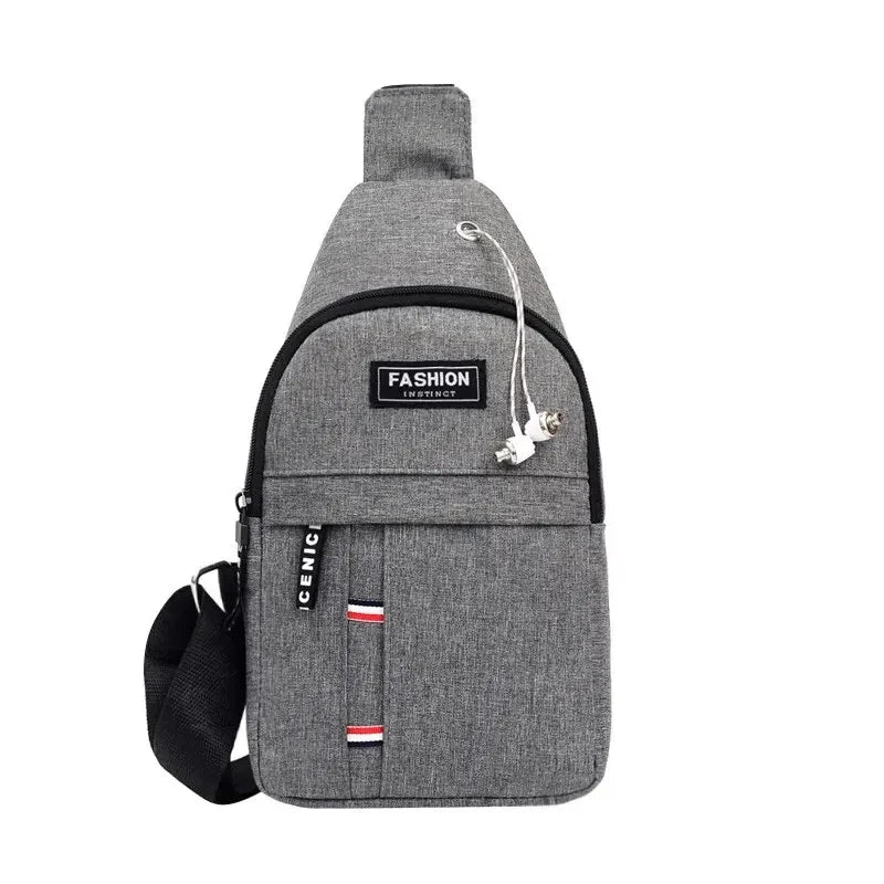 Men's waterproof large-capacity fanny pack, gray fabric with black zippers and front pocket