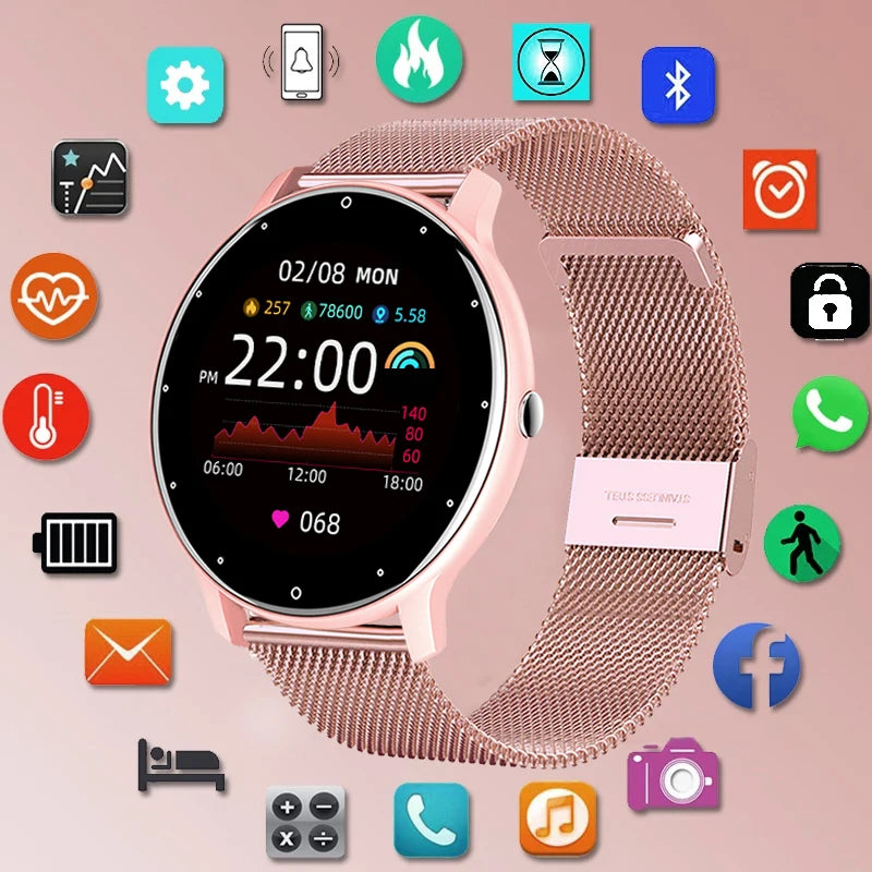 LIGE waterproof smartwatch with rose gold mesh band, fitness tracking and Bluetooth calling