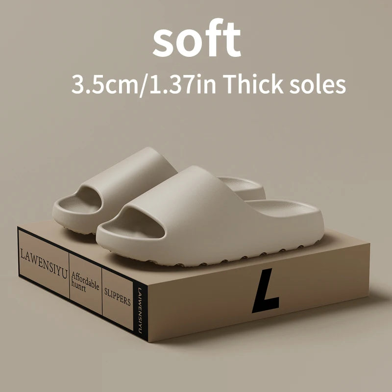 White EVA anti-slip men's slippers pair by LAWENSIYU on a beige box