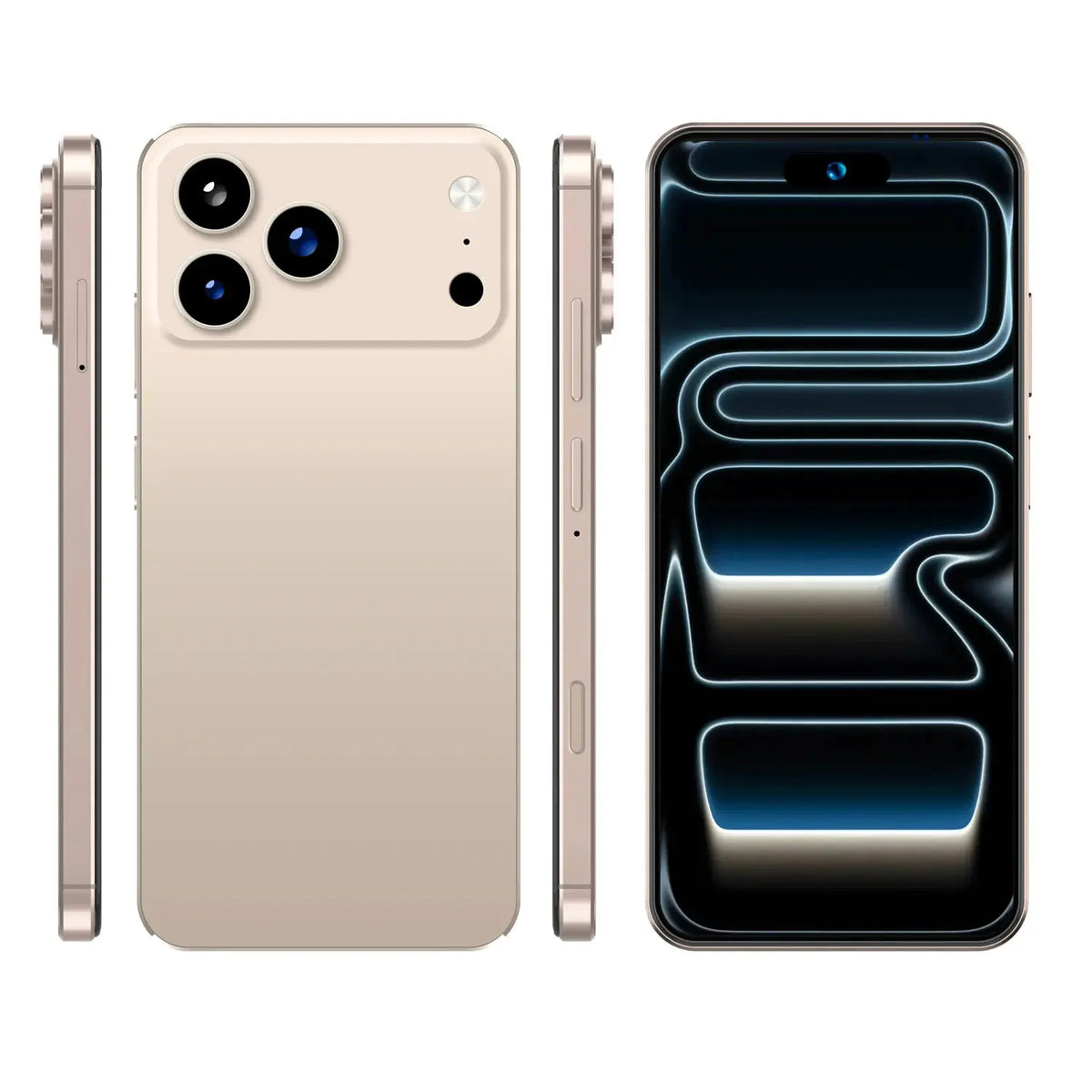 I17 Promax 5G Smartphone in gold with triple rear cameras and full-screen display