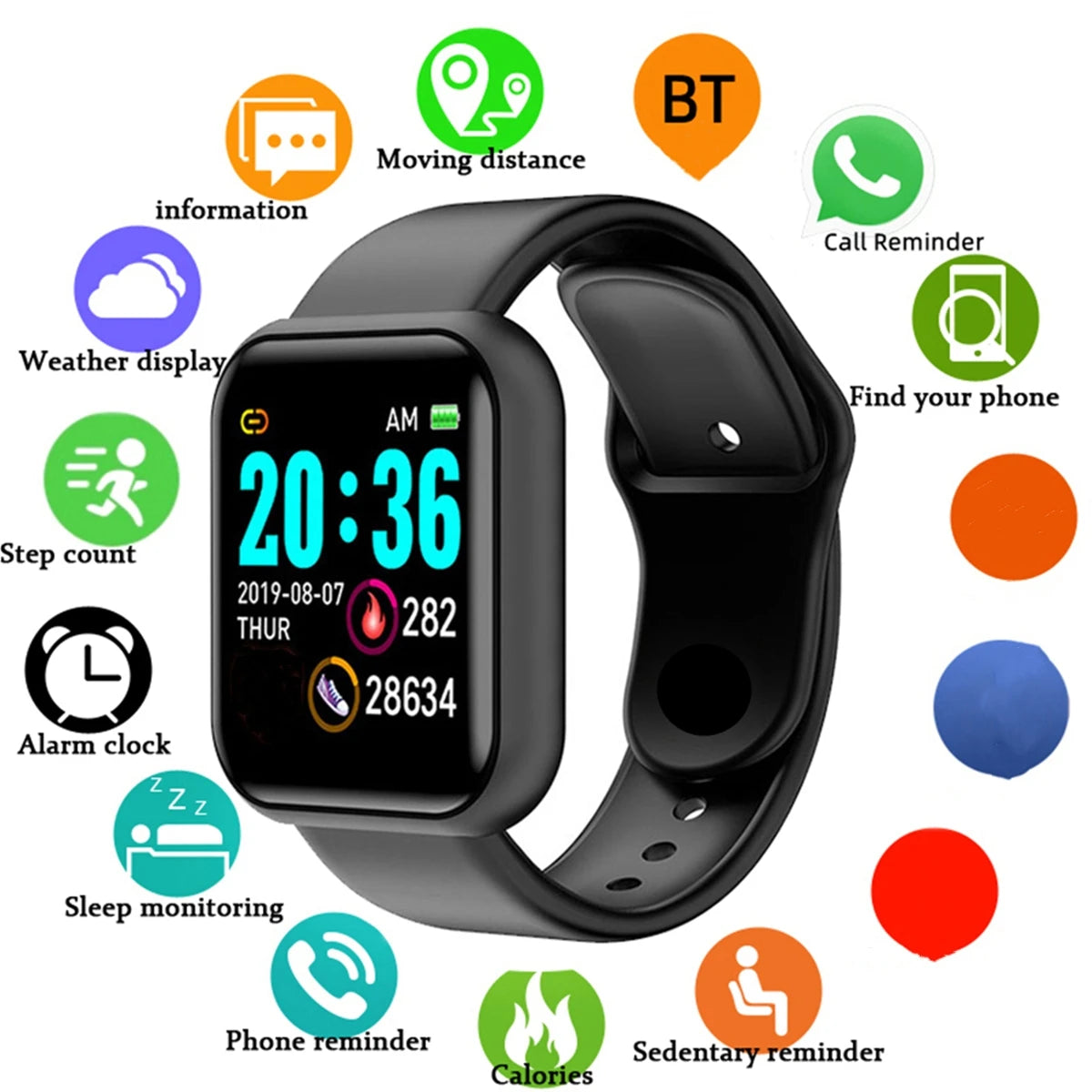 Smart Watch Fitness Tracker in black with touchscreen display