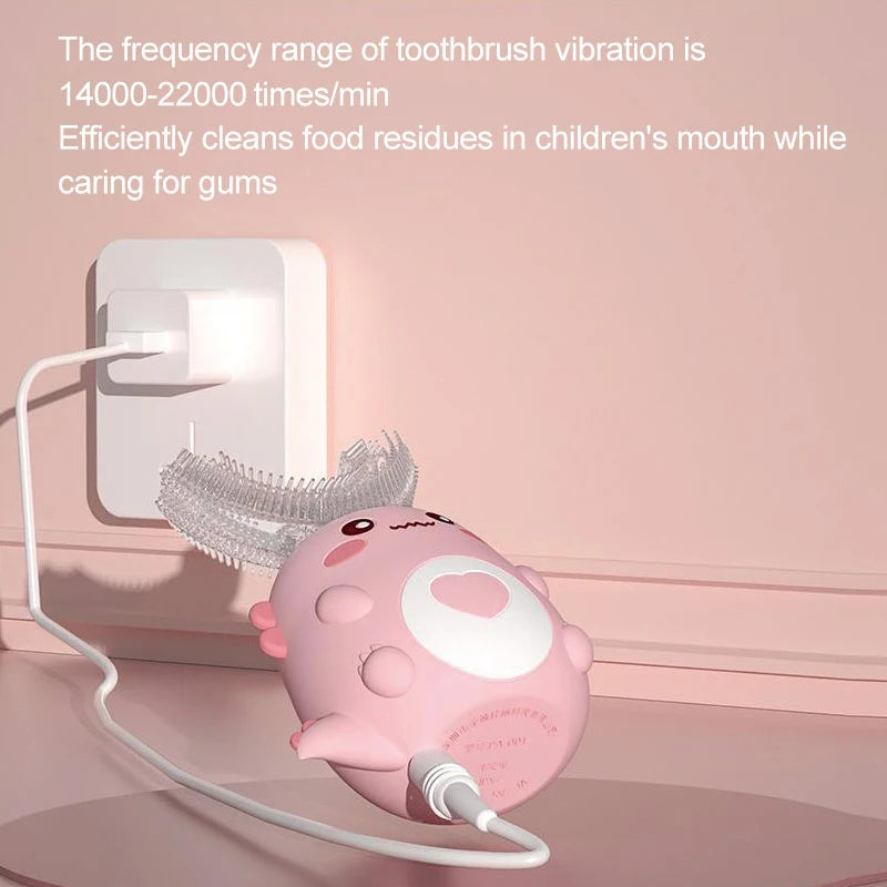 Balashov Kids U-Shaped Electric Toothbrush, pink kid's toothbrush with U-arch, PrimeCanada.Store.
