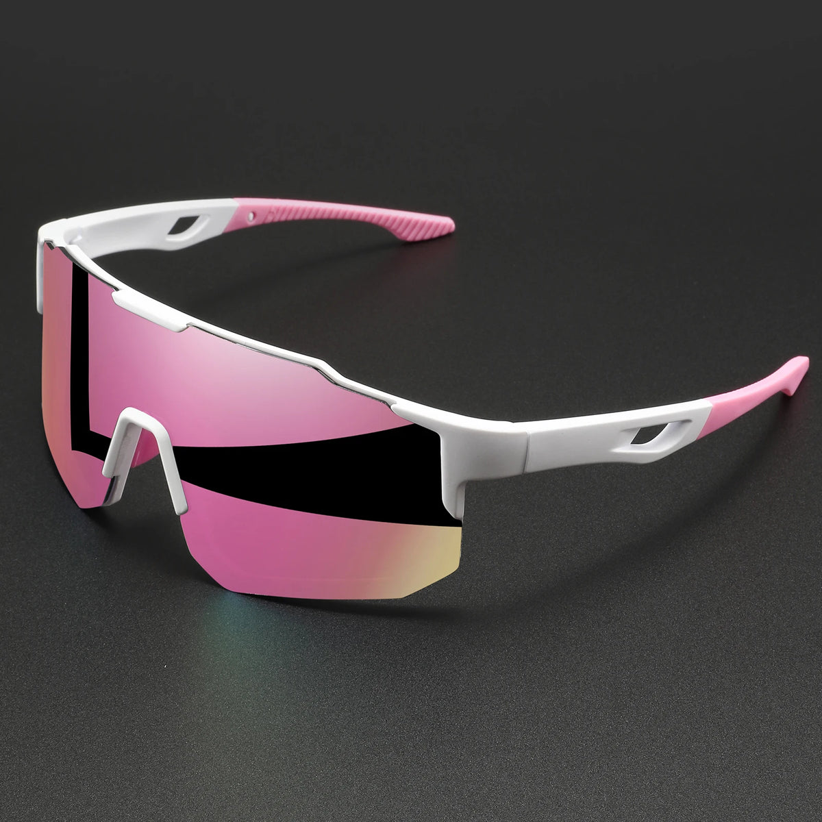 Oversized sports sunglasses with white frame and pink gradient lenses by PrimeCanada.Store